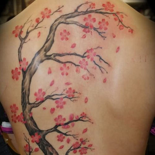 Back Body Cherry Blosoom Tree Tattoo